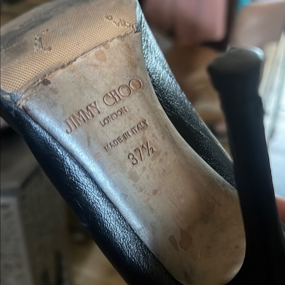 🛑 1 hour sale. Jimmy Choo, 37.5 (US 7), Black leather, Rhinestone Heels, w/ COA - Picture 5 of 7